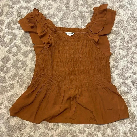 Nanette Lepore Women's Flutter Sleeve Smocked Blouse Large - Picture 2 of 5